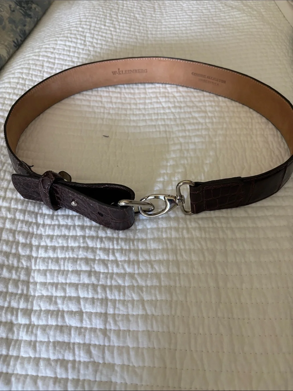 W. Kleinberg Dark Brown Genuine Alligator Leather Belt with Silver Hardware.